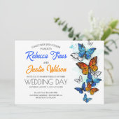 Invitation Papillons Morpho Monarch Bleu et Orange (Debout devant)