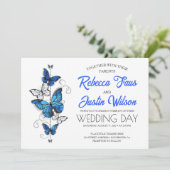 Invitation Papillons Morpho Monarch bleus et blancs (Debout devant)
