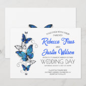 Invitation Papillons Morpho Monarch bleus et blancs (Devant / Derrière)