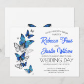 Invitation Papillons Morpho Monarch bleus et blancs (Devant / Derrière)