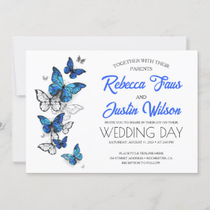 Invitation Papillons Morpho Monarch bleus et blancs