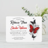 Invitation Papillons Morpho Monarch rouges et noirs (Debout devant)