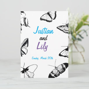 Invitation Papillons noirs et blancs