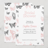 Invitation Papillons noirs et Roses Gold Fête des mariées bla (Devant / Derrière)