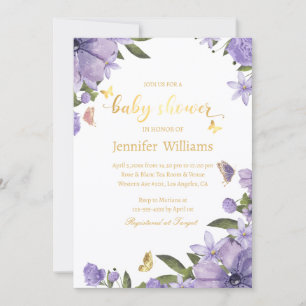 Invitation papillons or violet baby shower floral