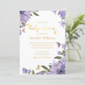 Invitation papillons or violet baby shower floral (Debout devant)