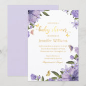 Invitation papillons or violet baby shower floral (Devant / Derrière)
