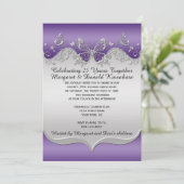 Invitation Papillons Ornés Argent Violet 25e Anniversaire (Debout devant)