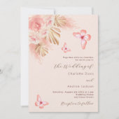 Invitation Papillons pampas herbe rose or luxe mariage (Devant)