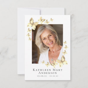Invitation Papillons Photo Funeral Memorial Prayer Card