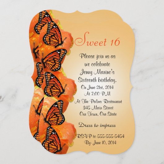 Invitation papillons pour les 16 ans douce (Devant / Derrière)