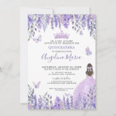 Invitation Papillons pourpres Floral Quinceañera (Devant)