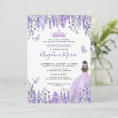 Invitation Papillons pourpres Floral Quinceañera (Debout devant)