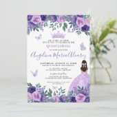 Invitation Papillons pourpres Floral Quinceañera (Debout devant)