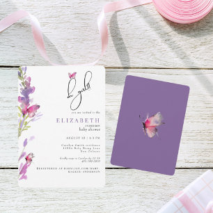 Invitation Papillons pourpres Oh Baby shower fille