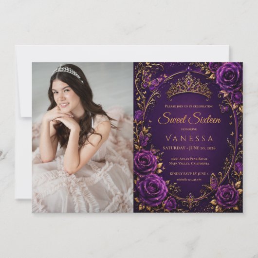 Invitation Papillons princesse Photo violet doux 16 (Devant)