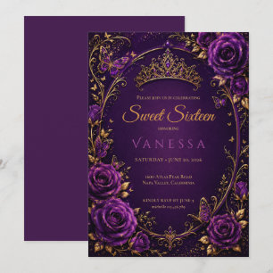 Invitation Papillons princesse violet 16 ans