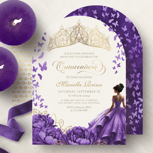 Invitation Papillons princiers pourpres Quinceanera