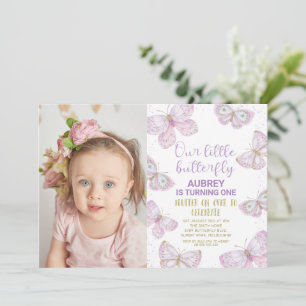 Invitation Papillons Purple Gold Photo 1er anniversaire