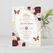 Invitation Papillons Quinceañera Burgundy Blush Géométrique (Debout devant)