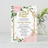 Invitation Papillons Quinceanera Pink Blush Gown Espagnol (Debout devant)