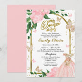 Invitation Papillons Quinceanera Pink Blush Gown Espagnol (Devant / Derrière)