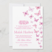 Invitation Papillons rose Chic Aqiqa Aqeeqah islamique (Devant)