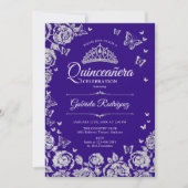 Invitation Papillons Rose d'argent pourpre Quinceanera Photo (Devant)