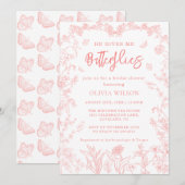 Invitation Papillons rose de Pêche Fête des mariées Chinoiser (Devant / Derrière)