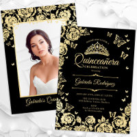Papillons Rose d'or noir Quinceanera Photo