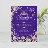Invitation Papillons Rose d'or pourpre Quinceanera (Debout devant)