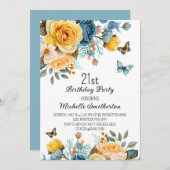 Invitation Papillons Rose Dusty Jaune 21e anniversaire (Devant / Derrière)