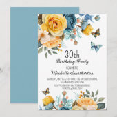 Invitation Papillons Rose Dusty Jaune 30e anniversaire (Devant / Derrière)