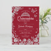 Invitation Papillons Rose en argent rouge Quinceanera (Debout devant)
