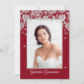 Invitation Papillons Rose en argent rouge Quinceanera Photo (Dos)