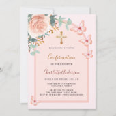 Invitation Papillons rose en or arc floral Confirmation (Devant)