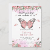 Invitation Papillons Rose et Or Baisers (Devant)