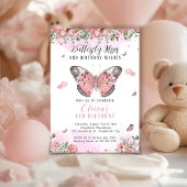 Invitation Papillons Rose et Or Bisous