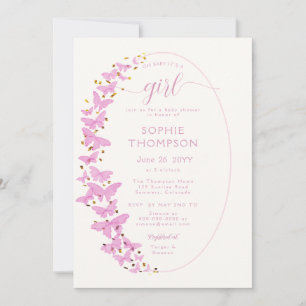 Invitation Papillons rose Frame Gold Chic Baby shower fille
