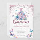 Invitation Papillons rose Gold Sparkling Gown Quinceanera (Devant)