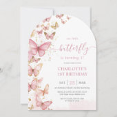 Invitation Papillons rose joli 1er Arc d'anniversaire (Devant)
