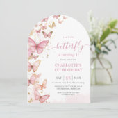 Invitation Papillons rose joli 1er Arc d'anniversaire (Debout devant)