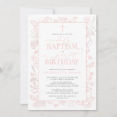 Invitation Papillons rose pâle Baptême Saint et 1er anniversa (Devant)