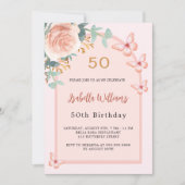 Invitation papillons rose pêche arc floral Anniversaire (Devant)