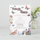 Invitation Papillons rose pourpre | Baby shower floral (Debout devant)