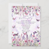Invitation Papillons rose pourpre et Baby shower Fleur sauvag (Devant)