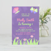 Invitation Papillons rose pourpre Fille 1er anniversaire (Debout devant)