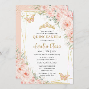 Invitation Papillons Rose Quinceañera Doux Blush