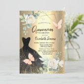 Invitation Papillons Rose Robe noire Quinceañera (Debout devant)