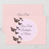 Invitation papillons rose rose (Devant / Derrière)